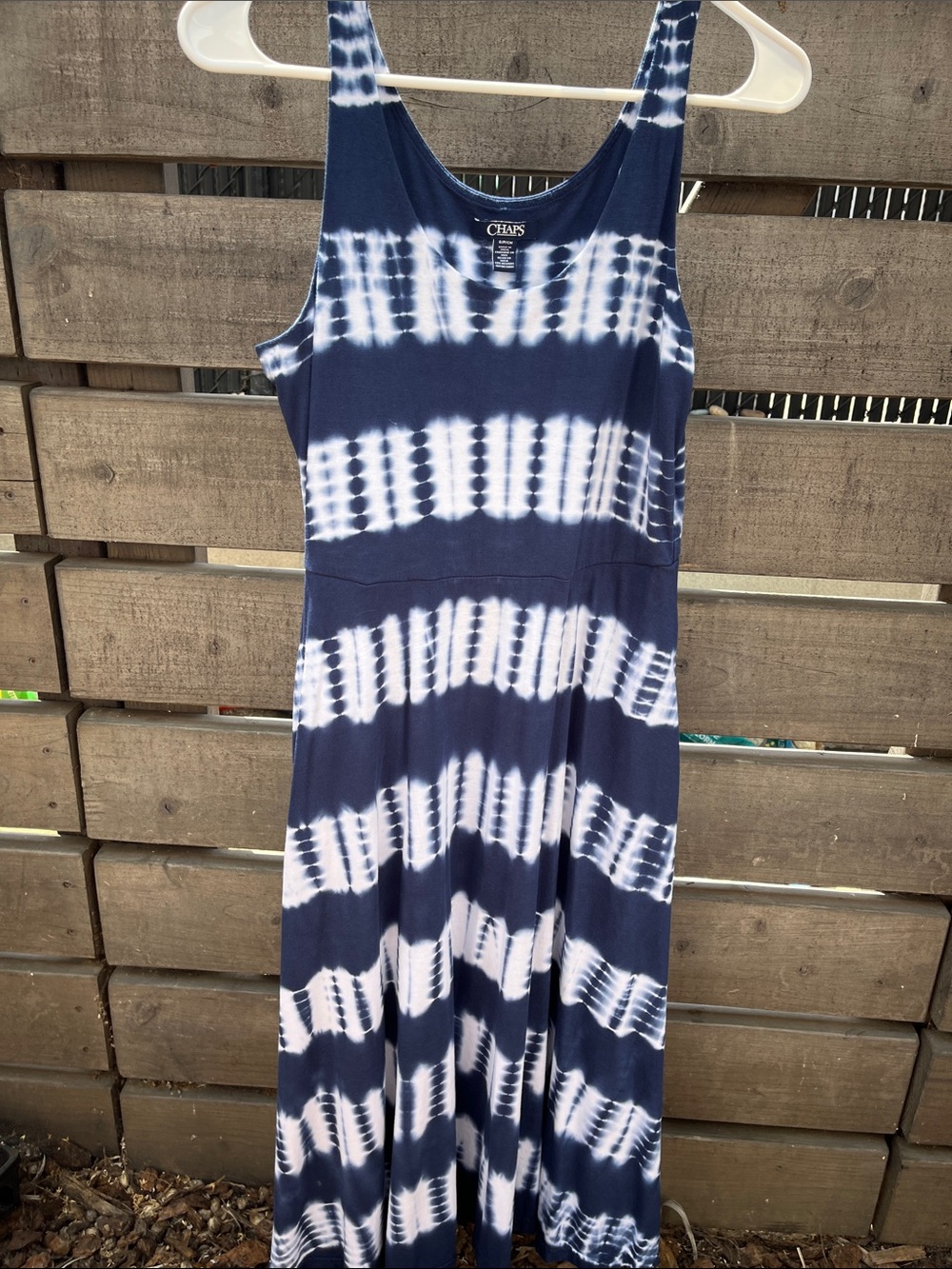 Chaps Navy and White Tie-Dye Sleeveless Maxi Dress